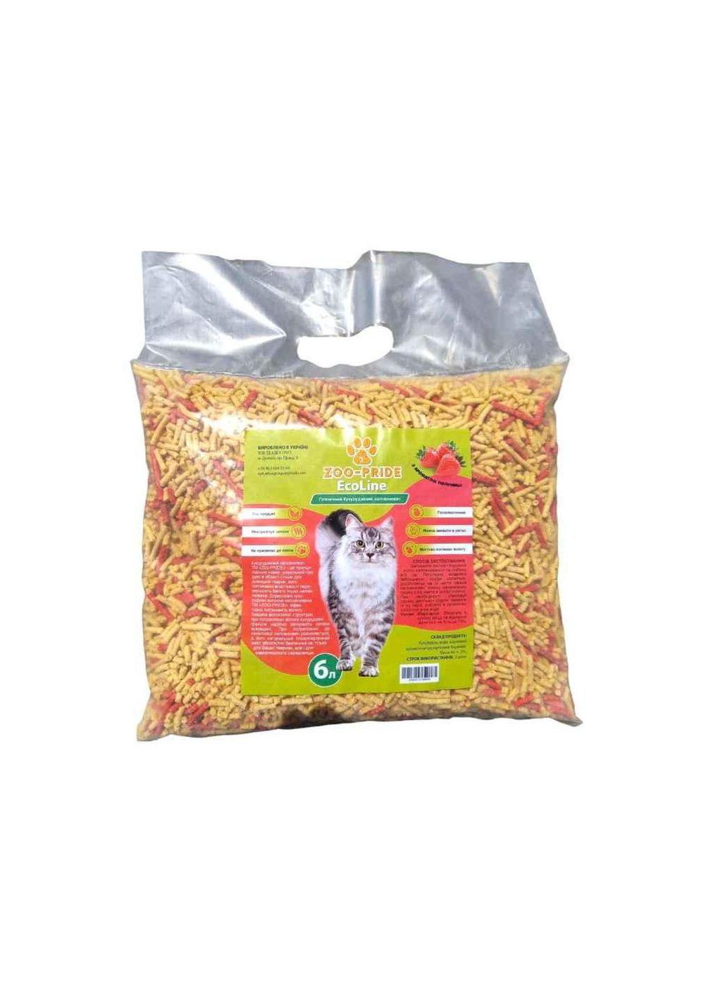 Наполнитель кукурузный 2,5кг с ароматом Клубники и цветными отдушками (6л) ТМ Zoo-Pride (304060807)