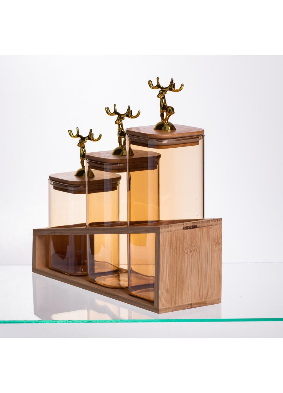 Набір банок для сипучих продуктів 3 штуки 700 мл/900 мл/110 мл на бамбуковій підставці 64486-58 Yiwu (370801593)