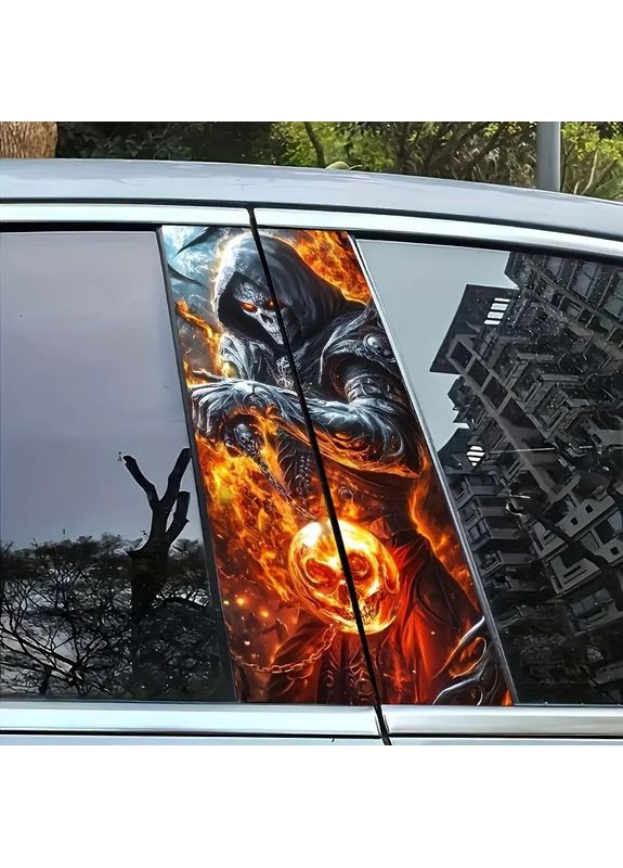 Наклейки на стійки дверей авто 3D TUNING STUDIO Череп вогонь 500х220х0.080мм=2штуки No Brand (362499808)