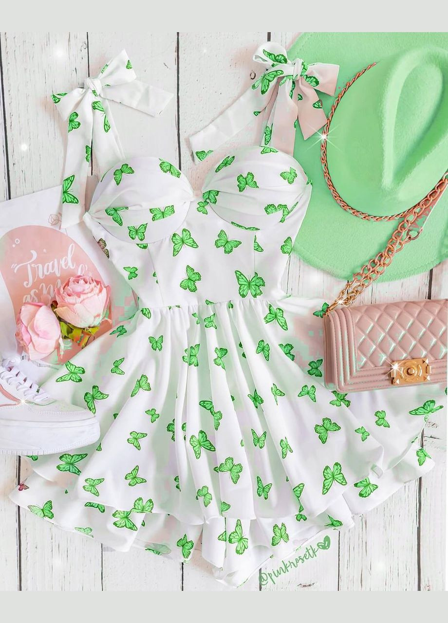 Комбінезон No Brand комбінезон-шорти метелики зелений кежуал, коктейльний софт