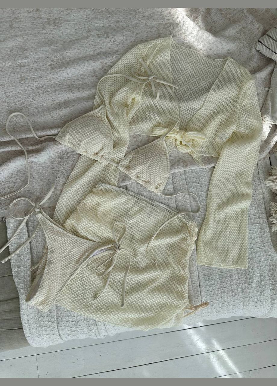 Молочний літній неймовірний купальний комплект з топом на завʼязках та спідничкою роздільний Vakko