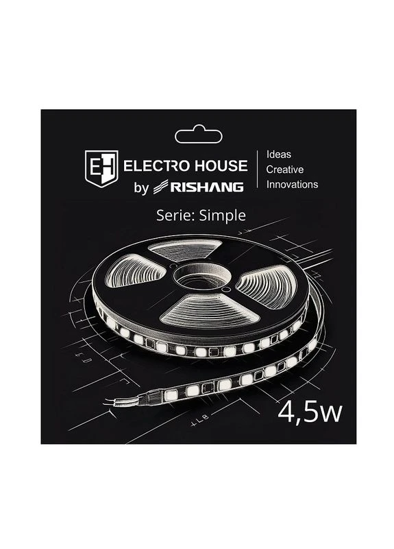 LED стрічка 4,5Вт 12В SMD2835 60 діодів, 540 Лм, теплий білий 3000K, серія Simple by Rishang Electro House (397818345)