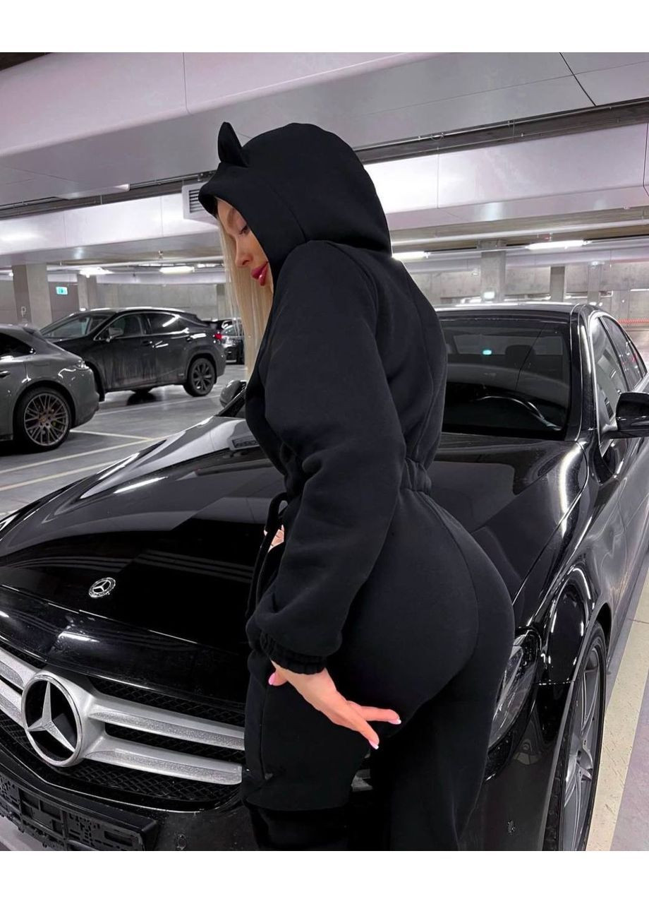 Жіночий комбінезон FINO Mode комбінезон-брюки однотонний чорний спортивний, повсякденний, домашній, кежуал тринитка, фліс