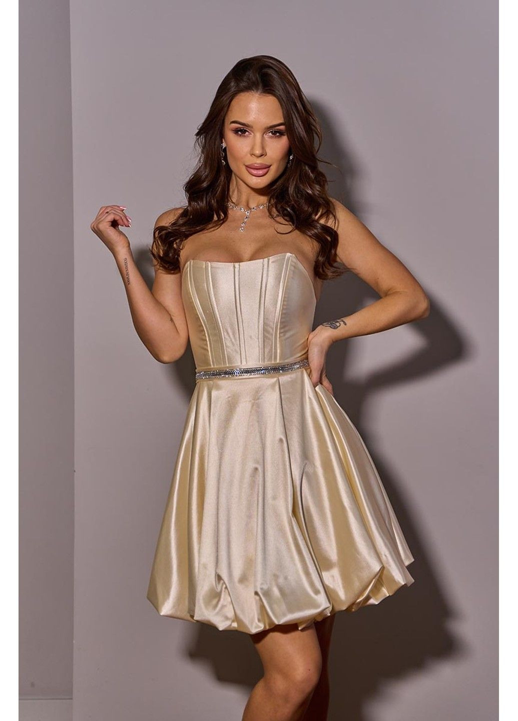 Молочное коктейльное платье корсет мини 25005 кремова Tanita-Romario