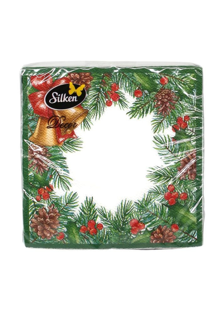 Серветки паперові новорічні “Новорічна серветка мікс” 33×33 см 2 шари 12 шт Silken (369559854)