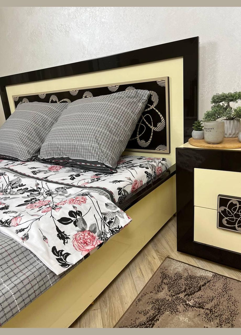 Постельное белье хлопковое Цветы Полуторное 150 x 220 Бязь Серое 70 х 70 No Brand (280937848)