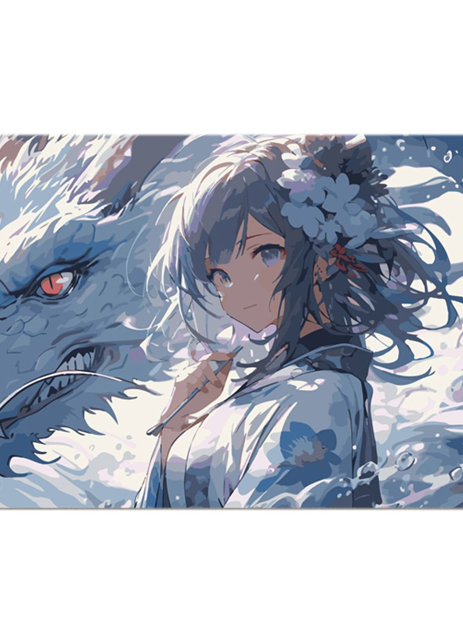 Картина за номерами Дракон і дівчинка аніме на кольоровому фоні розміром 40х50 см (MZ030) Strateg (362487142)