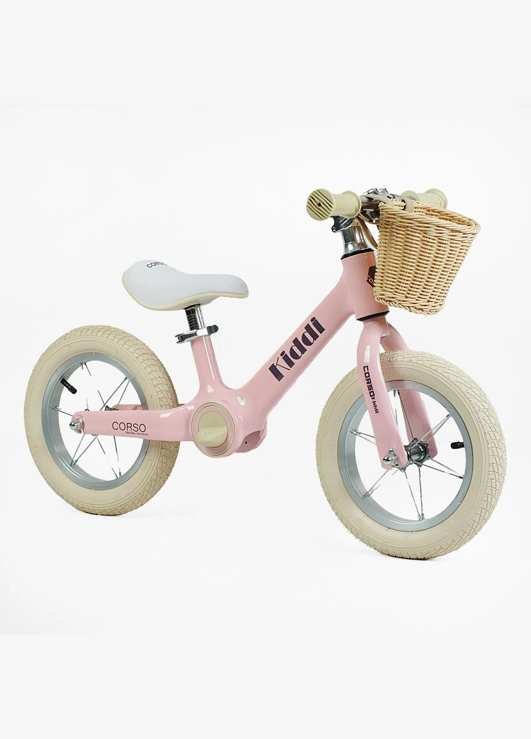 Дитячий велобіг KIDDI ML-12009. Магнієва рама, надувні колеса 12", підставка для ніг, кошик Corso (290668423)