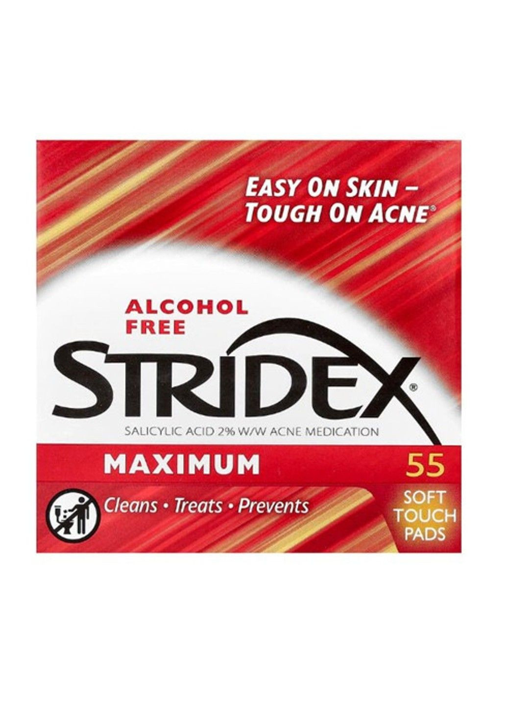 Одношаговое средство от угрей, максимальная сила, без спирта, 55 мягких салфеток Stridex (347600428)