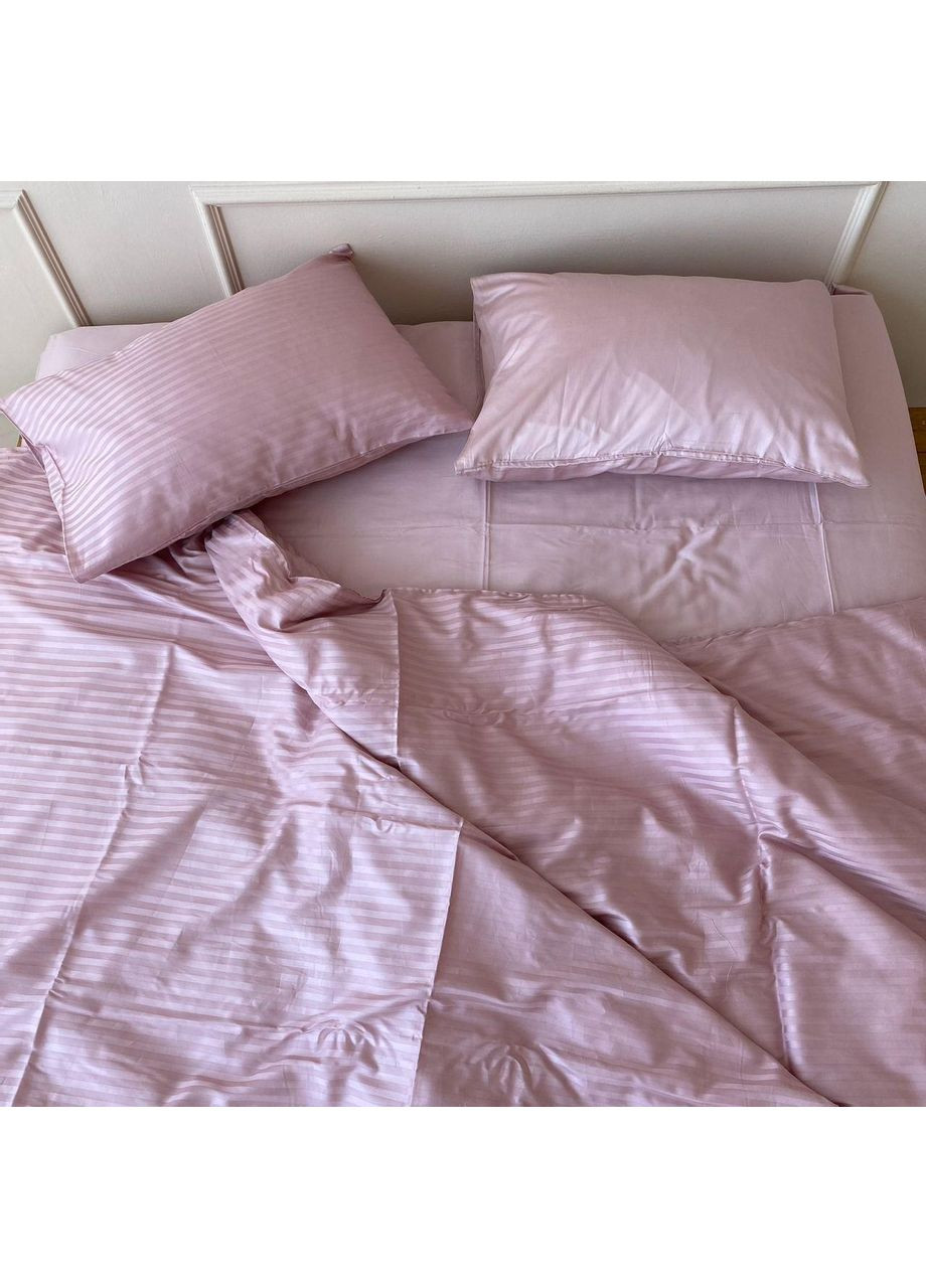 Постельное белье с резинкой Пудра страйп + однотонный сатин PREMIUM Полуторный размер, наволочки 70/70 No Brand (364219411)