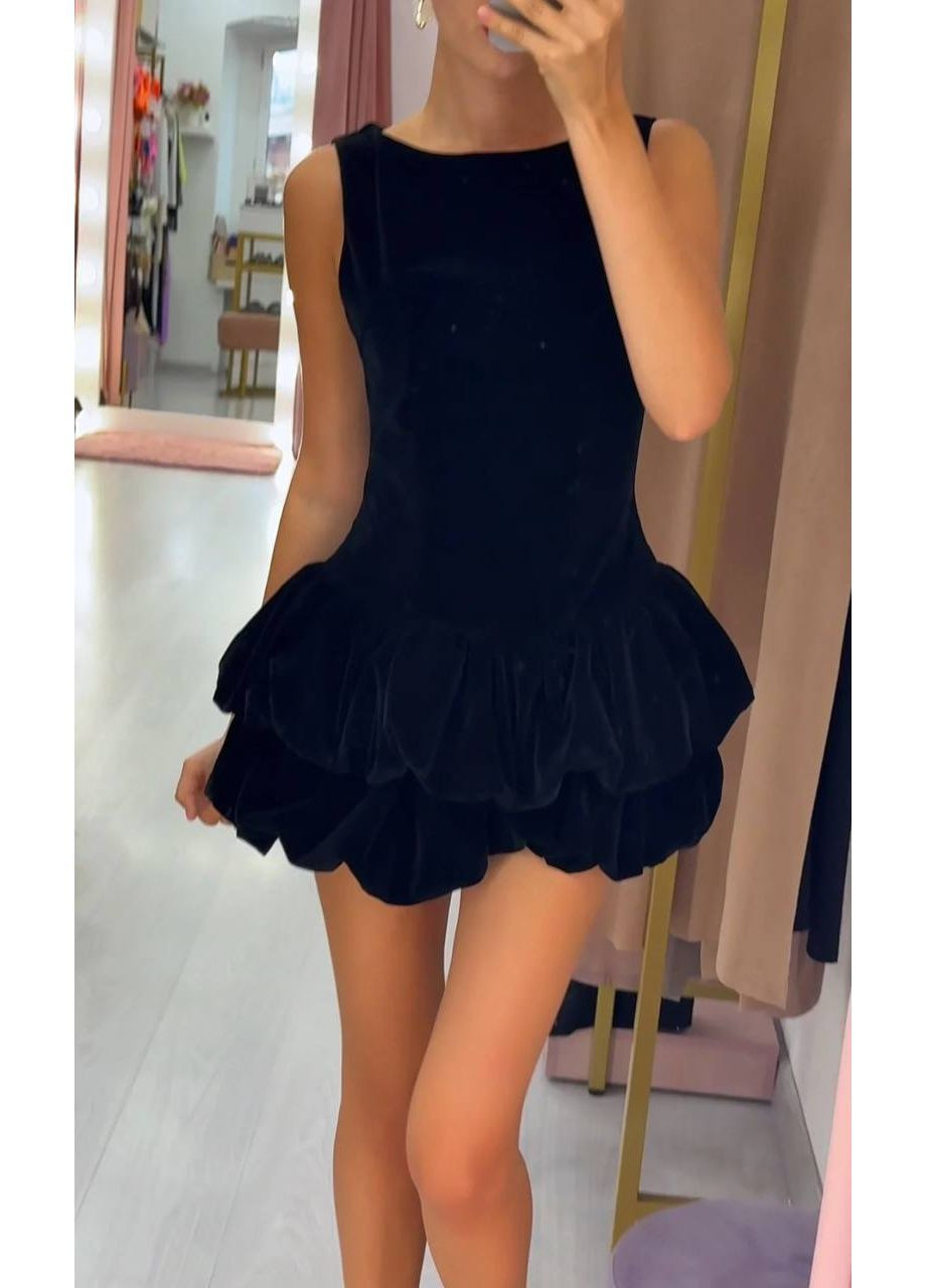 Чорна святковий, коктейльна, вечірня, кежуал жіноча оксамитова сукня з відкритими плечима FINO Mode