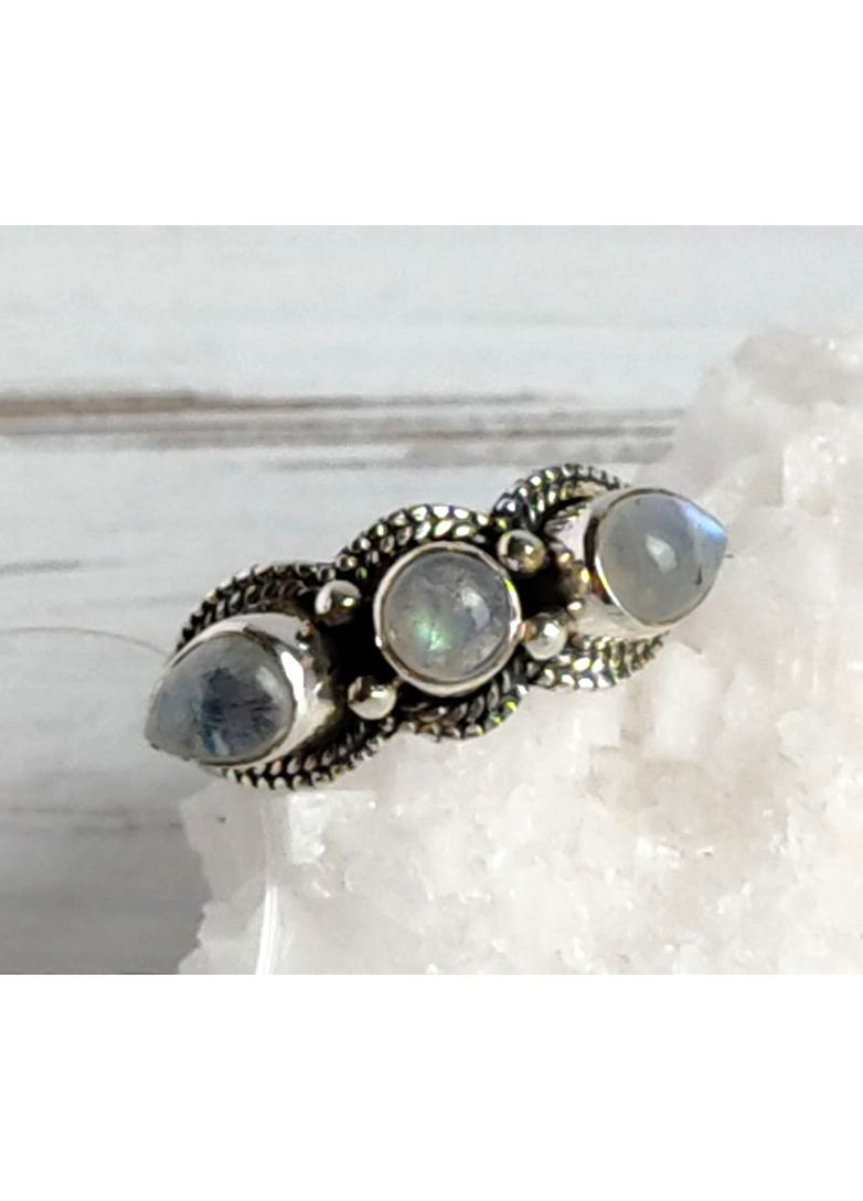 Срібне кільце "3 каменя" з місячним каменем розміру No Brand (364202378)