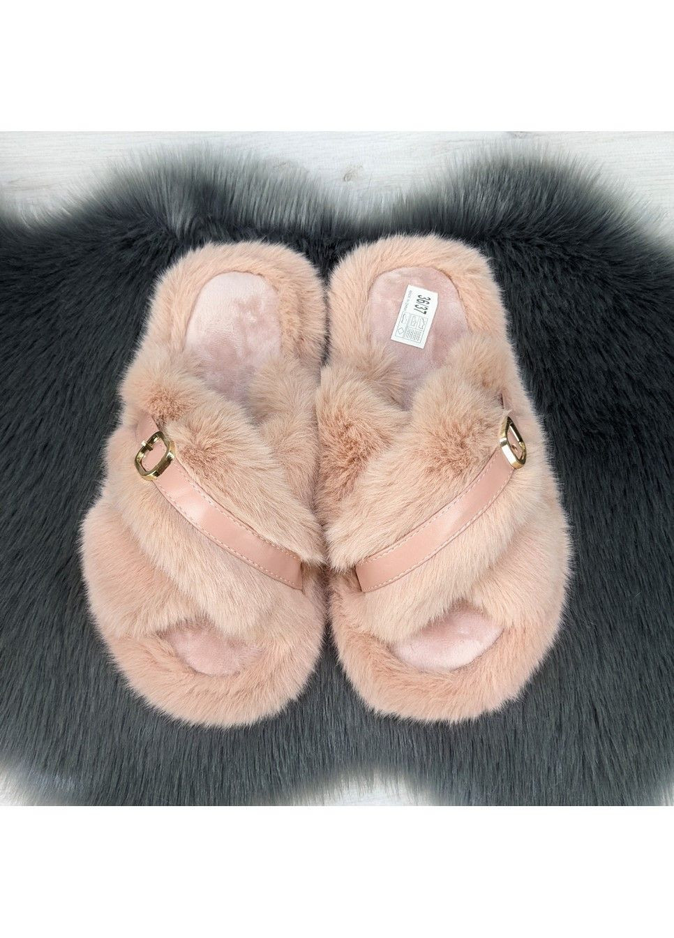 Персиковые тапочки женские домашние меховые Lion