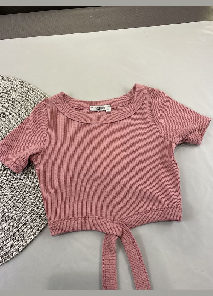 Розовый летний костюм топ и шорты в рубчик Mevis