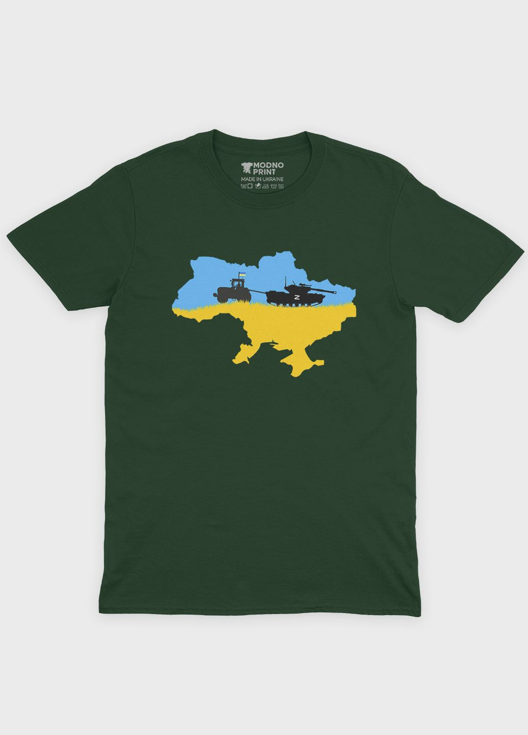 Темно-зеленая летняя женская футболка с патриотическим принтом карта украины (ts001-1-bog-005-1-007-f) Modno