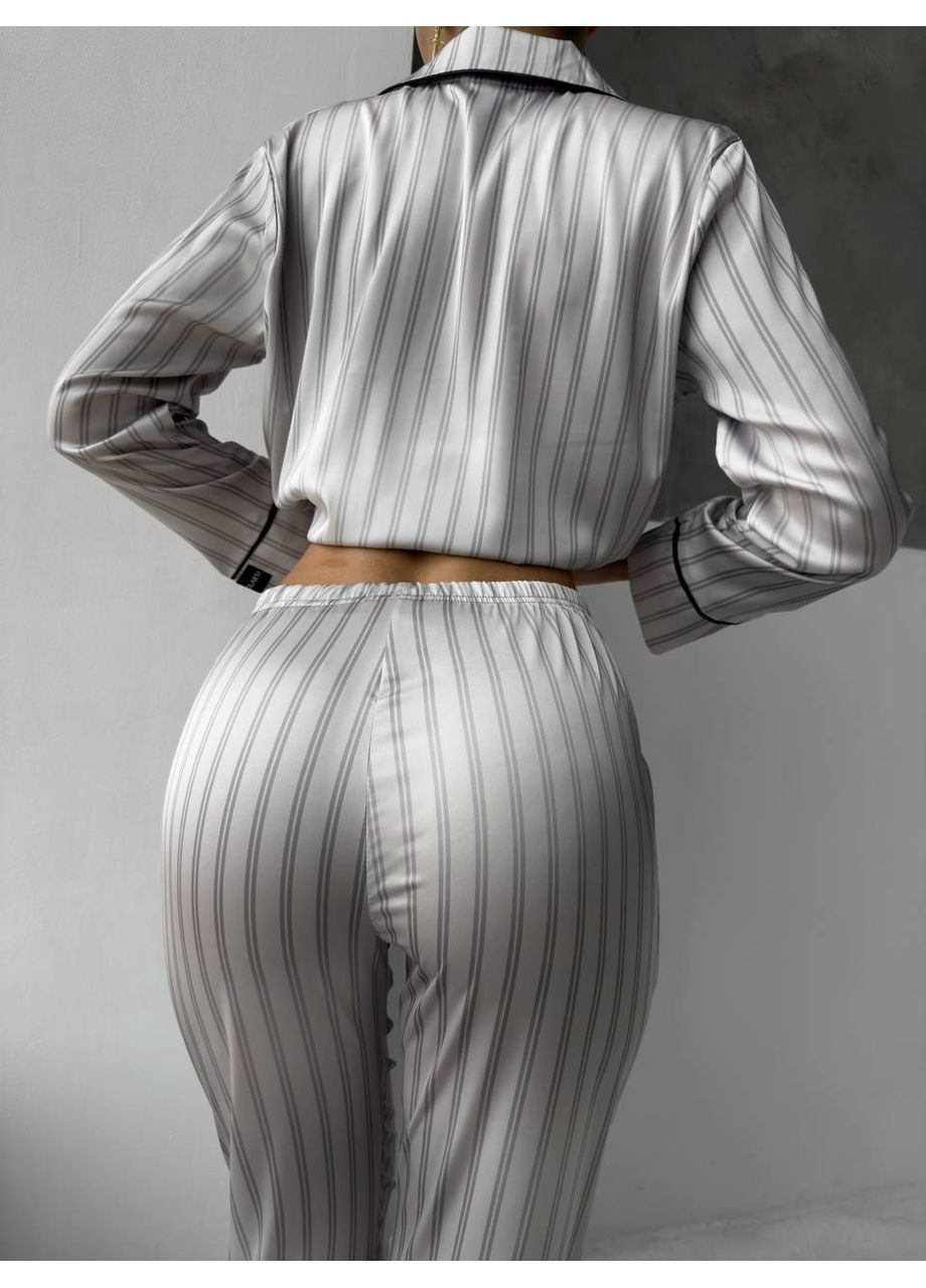 Серая всесезон женская пижама сатиновая в вертикальную полоску. рубашка + брюки Vakko