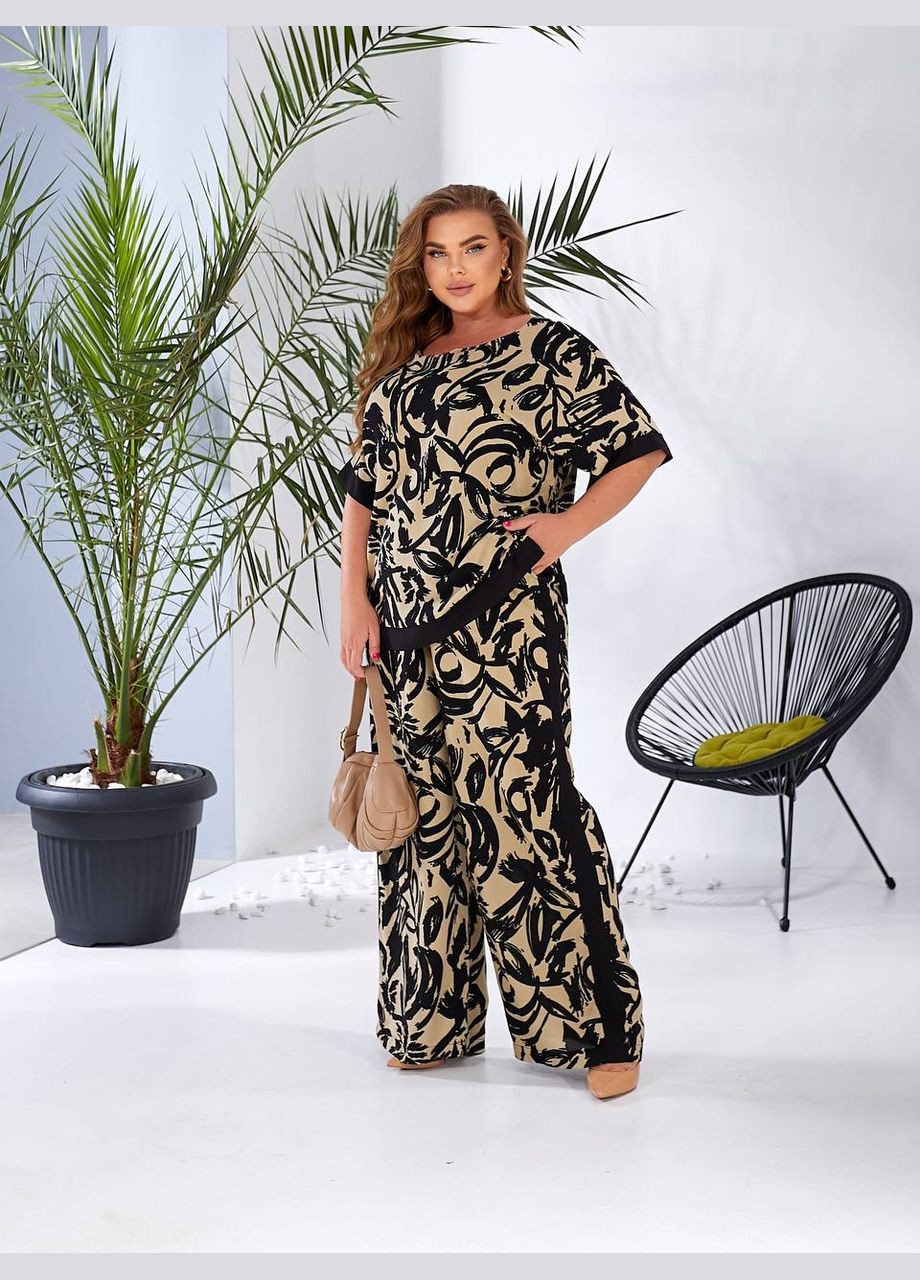 Женский костюм двойка с штапеля цвет черный принт New Trend (330577587)