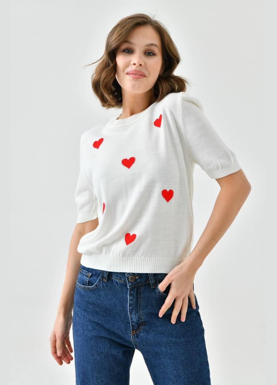 Белая демисезон футболка с сердечками No Brand