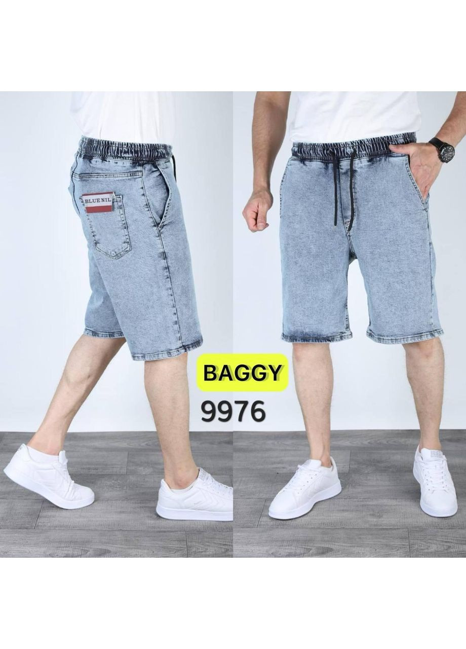 Шорти чоловічі Baggy джинсові пояс на резинці шнурок 30 світло-блакитні No Brand (369012248)
