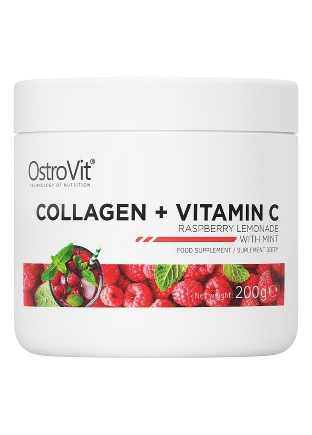 Препарат для суставов и связок Collagen + Vitamin C, 200 грамм Малиновый лимонад с мятой Ostrovit (293421744)