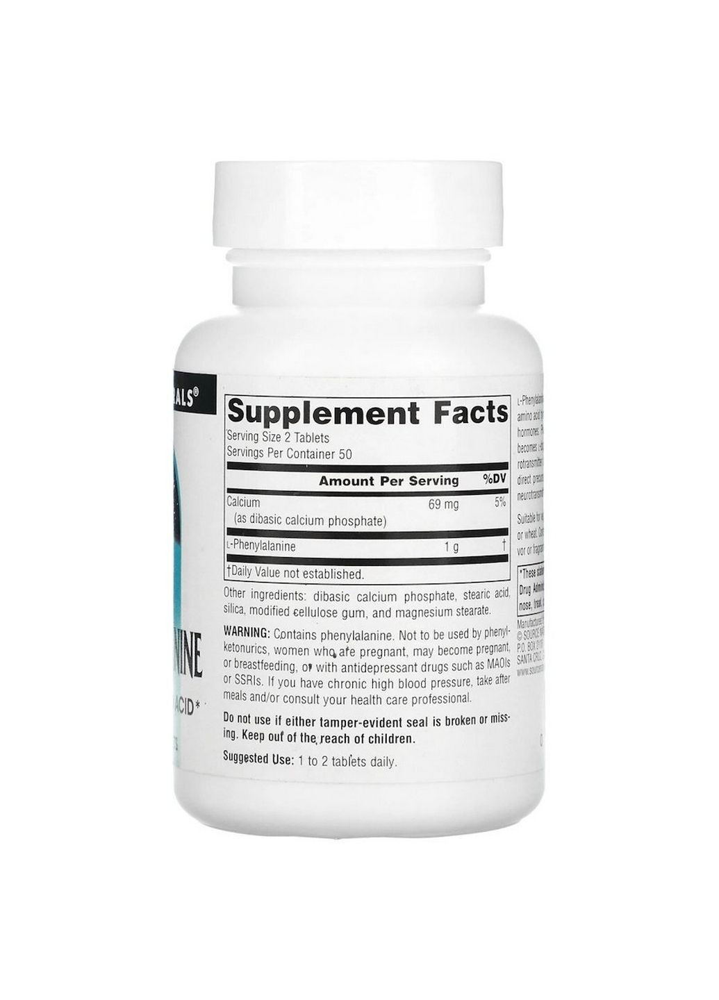 Аминокислота L-Phenylalanine 500 mg, 100 таблеток Source Naturals (294927318)