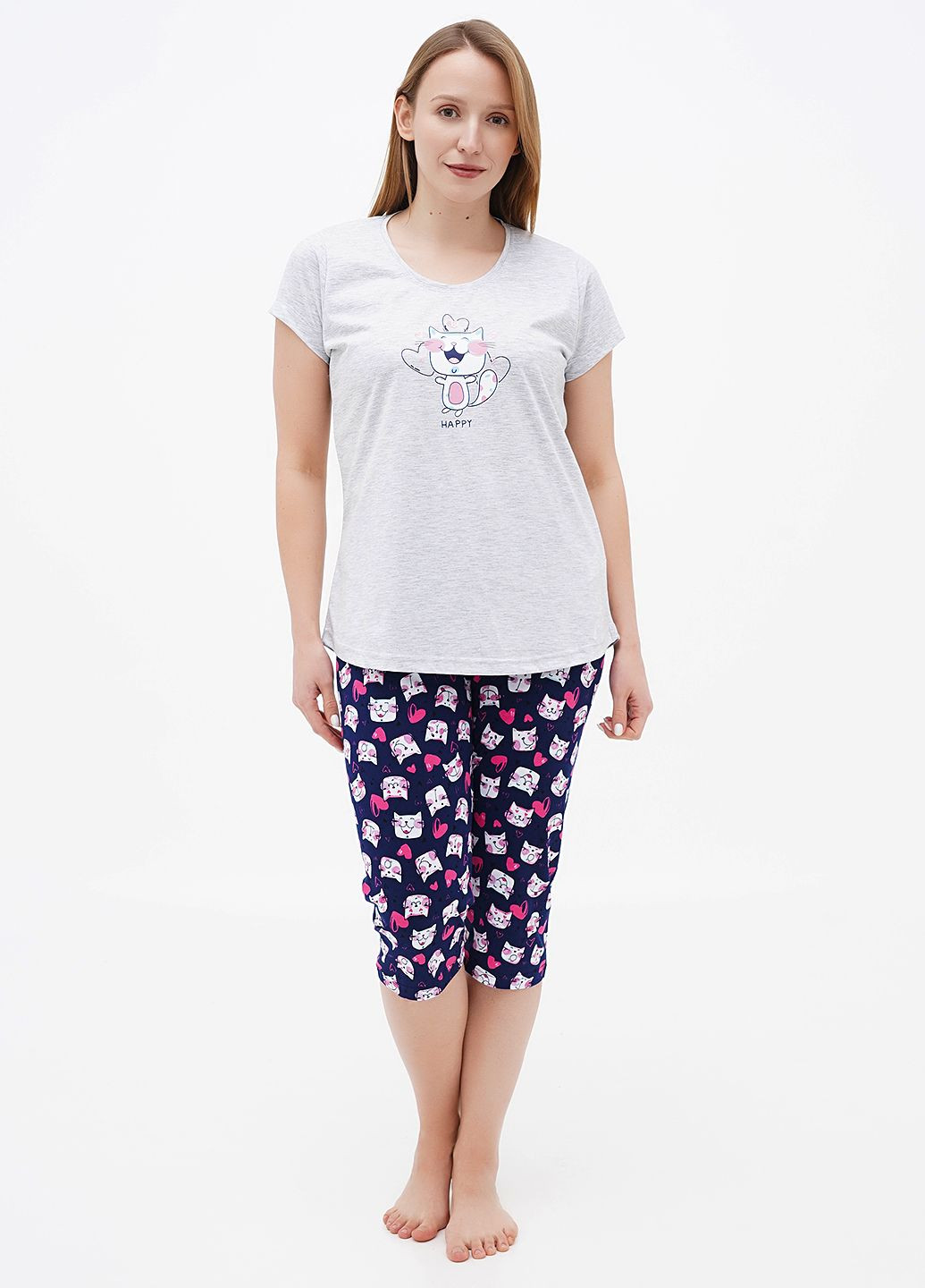 Серая всесезон пижама женская ( футболка, бриджи) футболка + бриджи Vienetta
