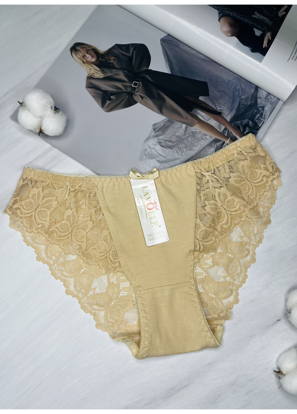 Трусики хлопчатобумажные с кружевом Lavolle (352768612)