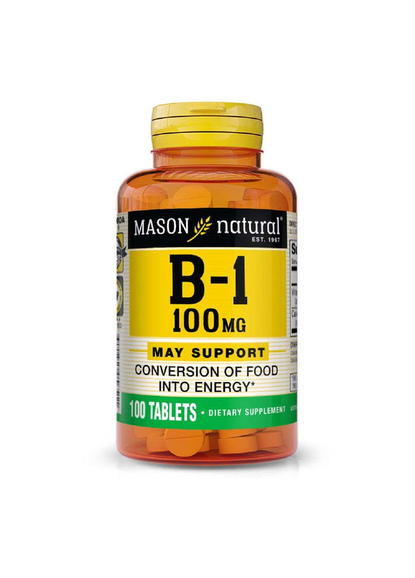 Вітамін B1 100 мг, Vitamin B1,, 100 таблеток Mason Natural (326054813)