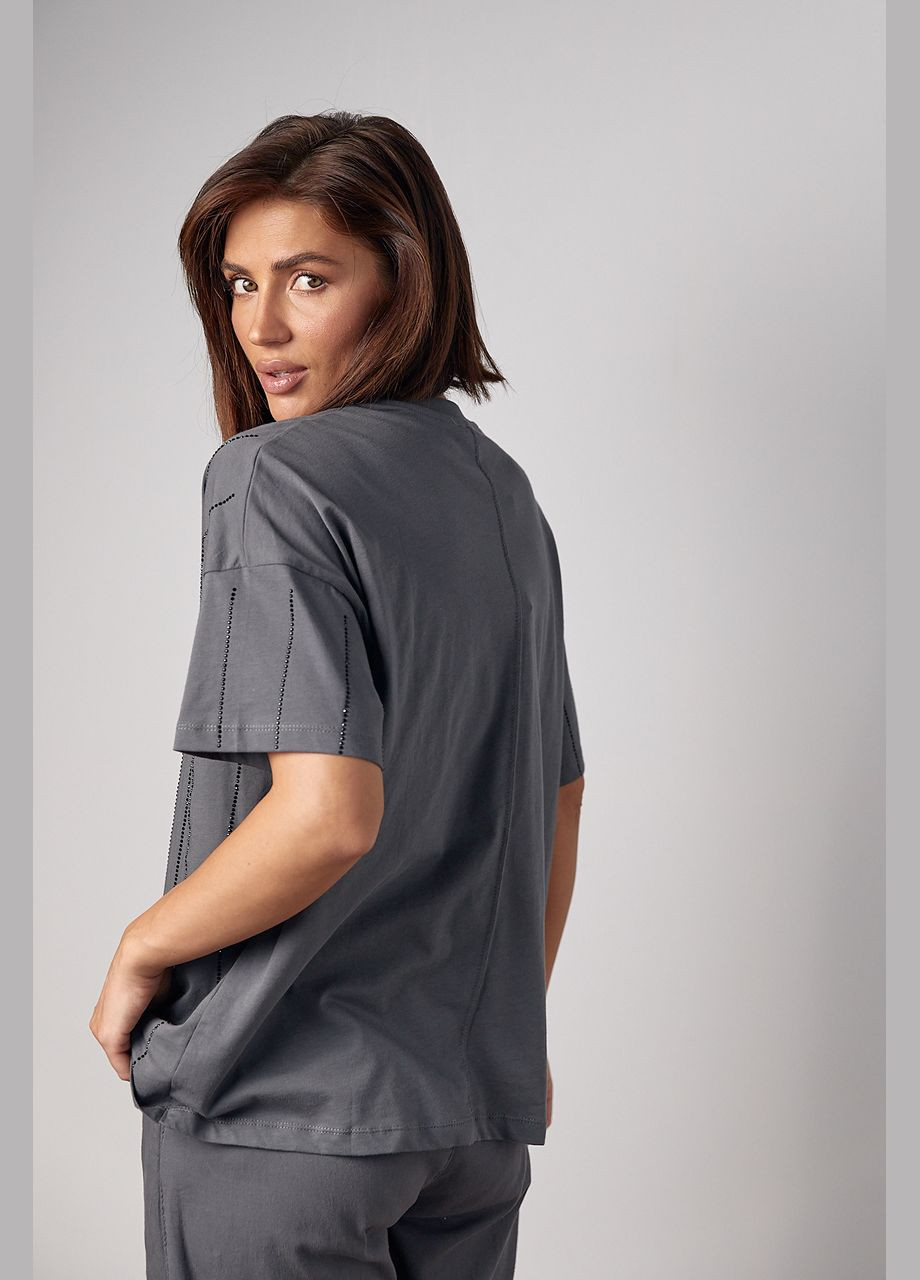Жіноча футболка прикрашена термостразами Lurex - (297682554)