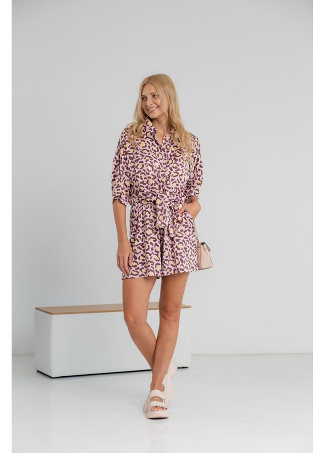 Жіночий костюм шовковий літній з сорочкою та шортами 24.2304 One size Бежевий AKSAN (311712871)