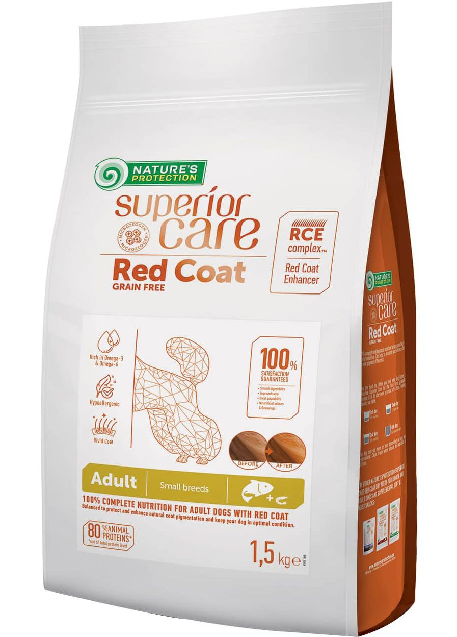 Сухий беззерновий корм для дорослих собак з рудим забарвленням шерсті, для малих порід Superior Nature's Protection (279563453)
