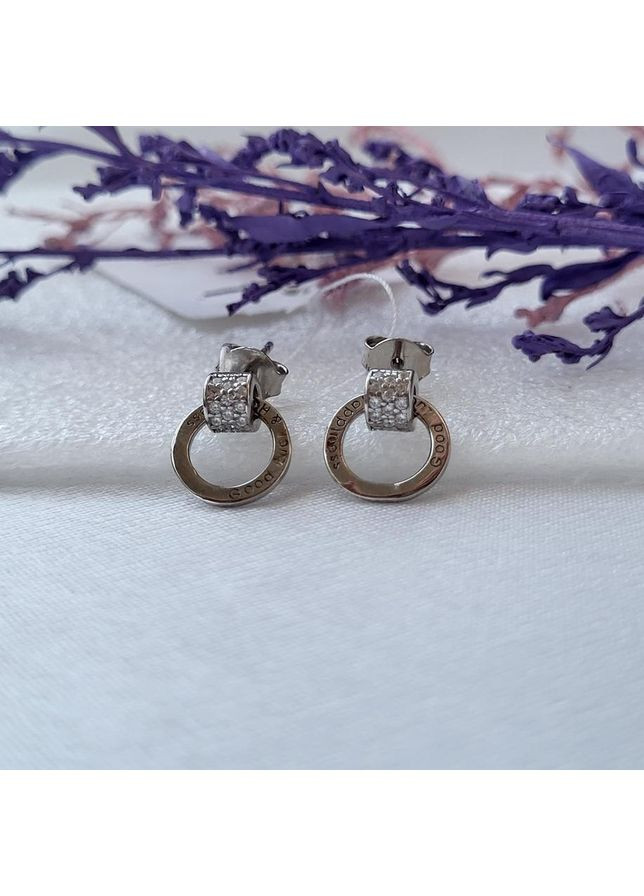 Срібні сережки гвоздики на фіксаторах з Підвіскою Коло срібло 925 проби Родоване 76139 1.74г No Brand (306742943)