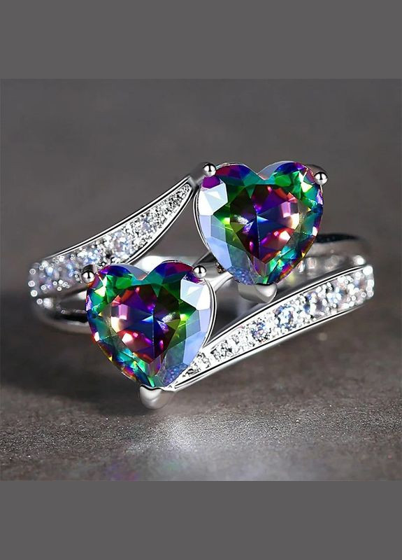 Серебристое кольцо с камнем радужным в форме сердца р. 16.5 Fashion Jewelry (285272326)