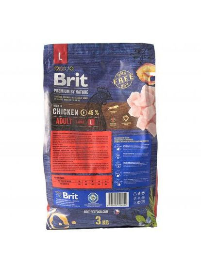 Сухий корм Dog Adult L для дорослих собак великих порід, з куркою, 3 кг Brit Premium (349823784)