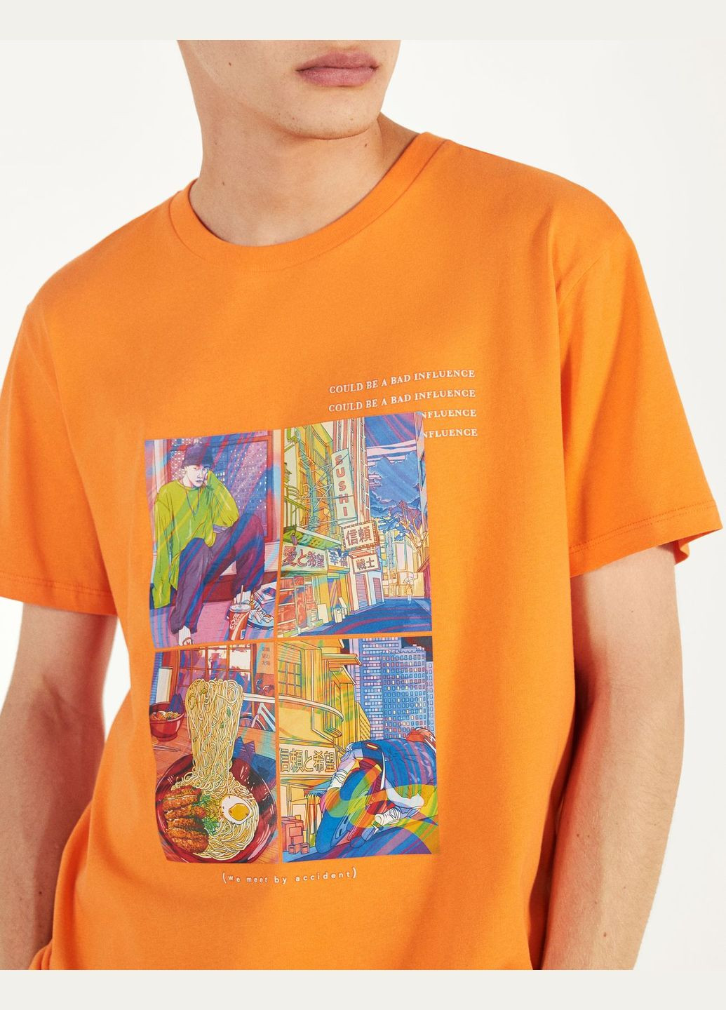 Оранжевая футболка Bershka Print 2417/922