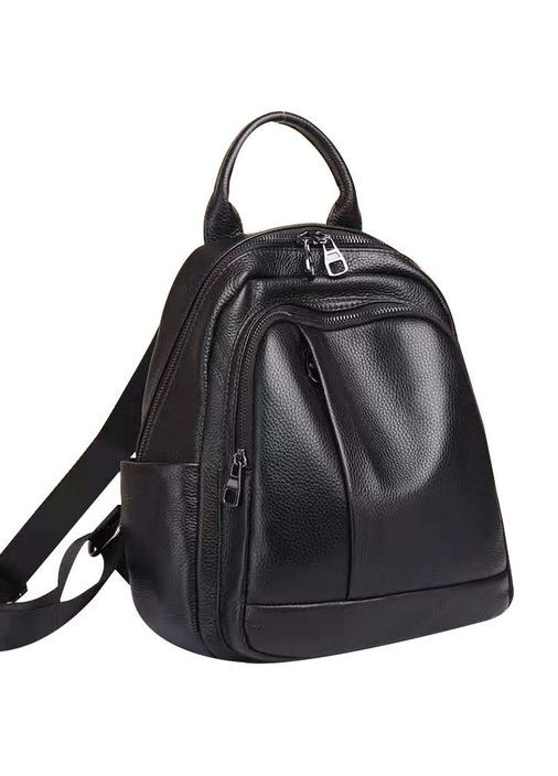 Кожаный женский городской рюкзак на черной молнии 85271 Tiding Bag (341309338)