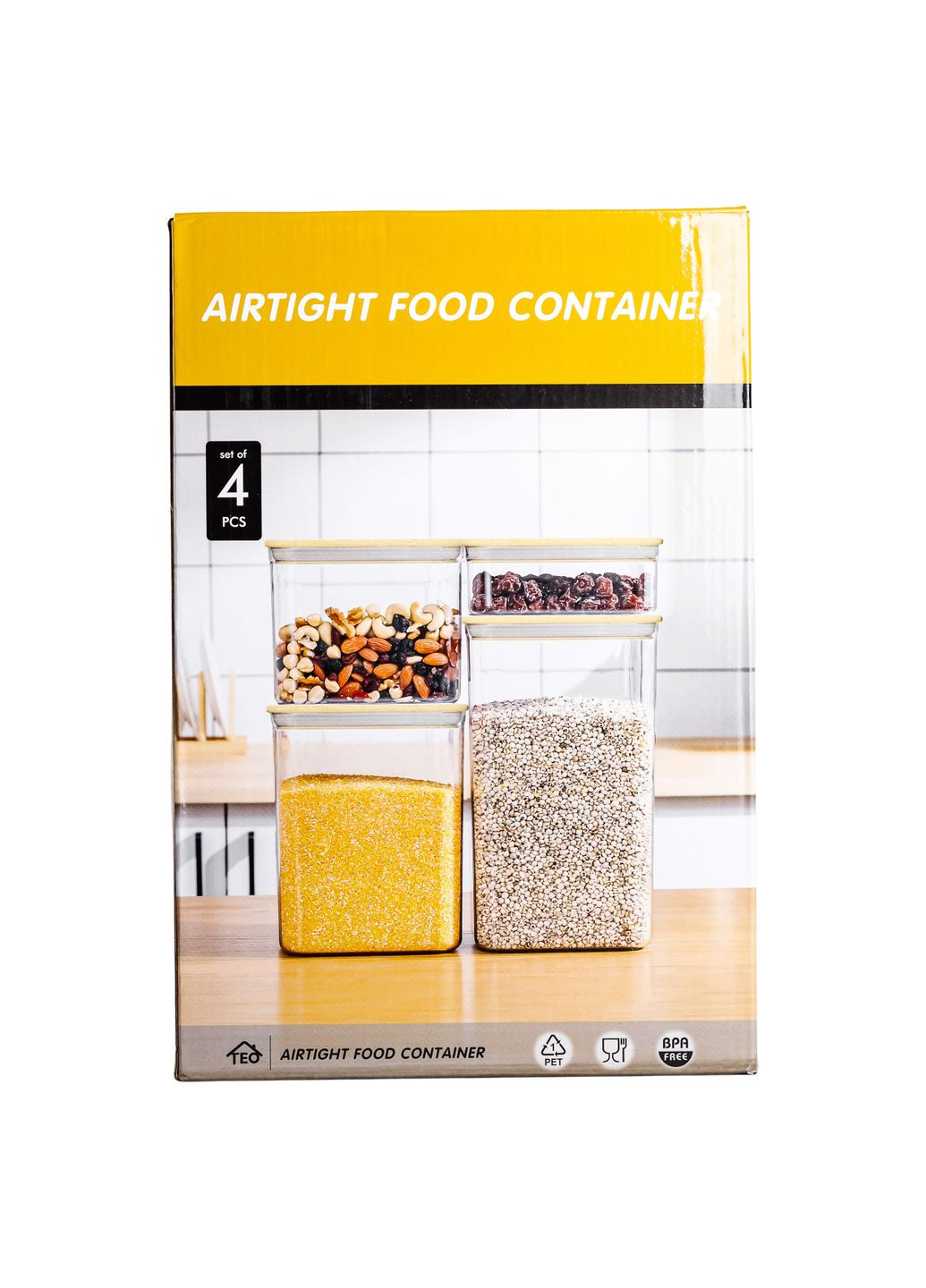 Набір банок для сипучих продуктів 4 штуки з бамбуковою кришкою Yiwu HP-1302 No Brand (340820662)