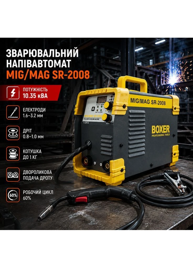 Зварювальний інвертор SR2008 MIG MAG 40 350 А напівавтомат для дроту 08 10 мм з пальником маскою та редуктором Boxer (402933309)