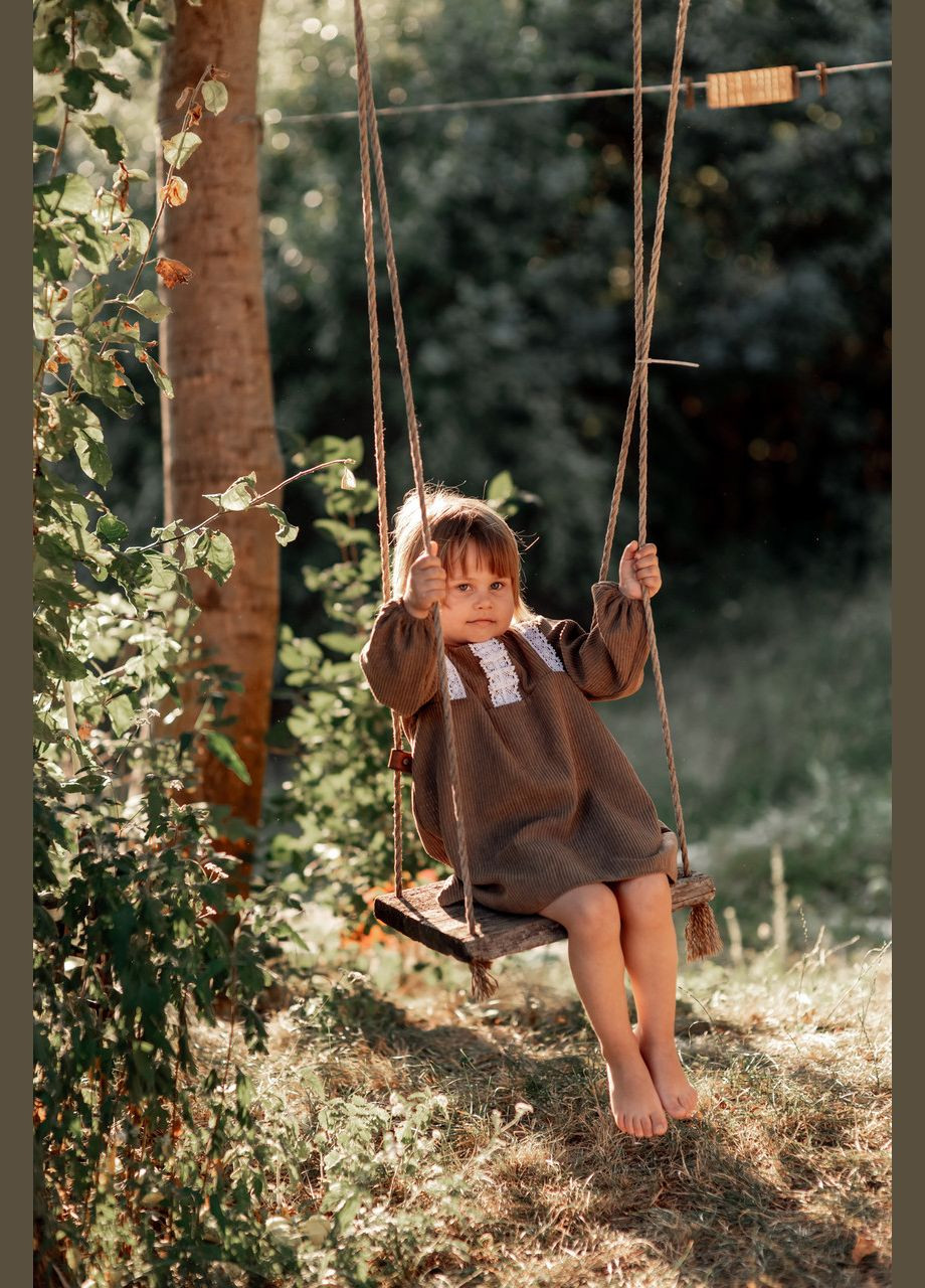 Коричневое детское вельветовое платье с кружевом V.O.G. (303106205)