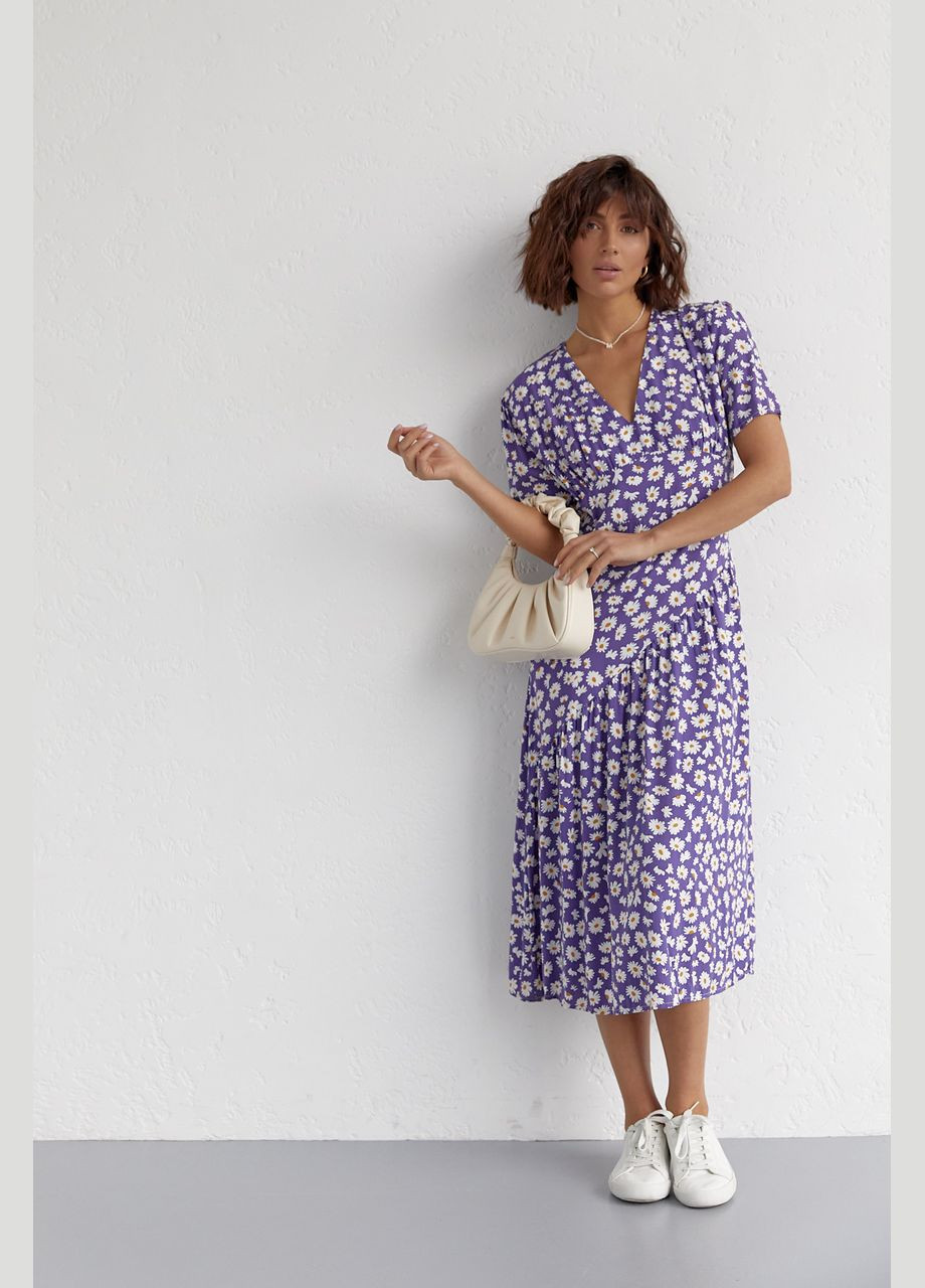 Фиолетовое повседневный платье летнее с цветочным принтом 4131 Lurex с цветочным принтом