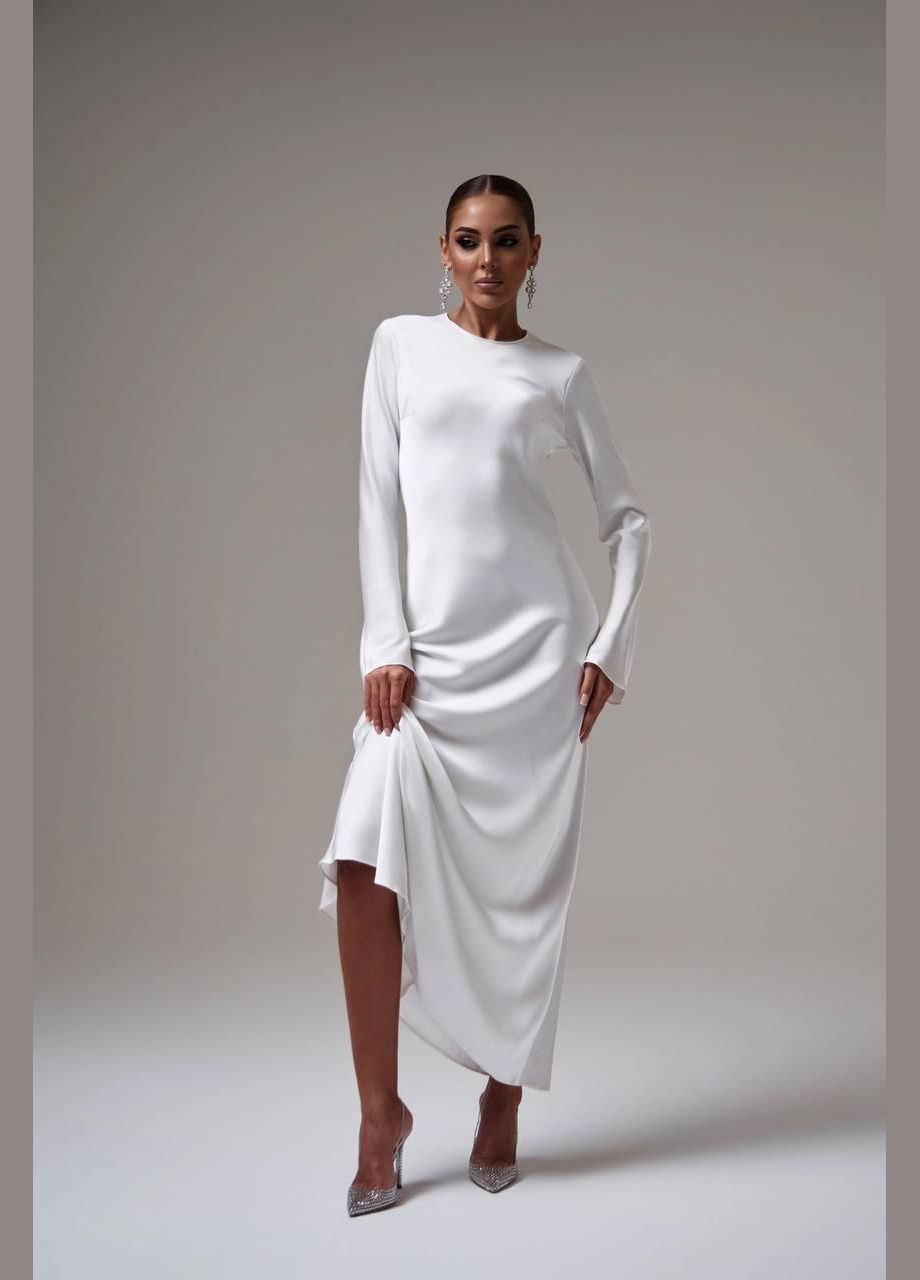 Молочное вечернее платье женское - однотонное макси, нежное и изящное JUGO однотонное