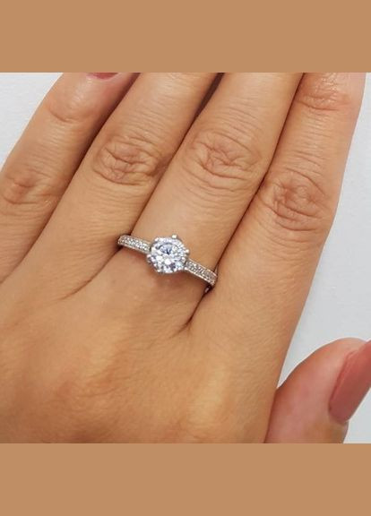 Каблучка срібна з крупним каменем та розсипом маленьких фіанітів No Brand (362177280)