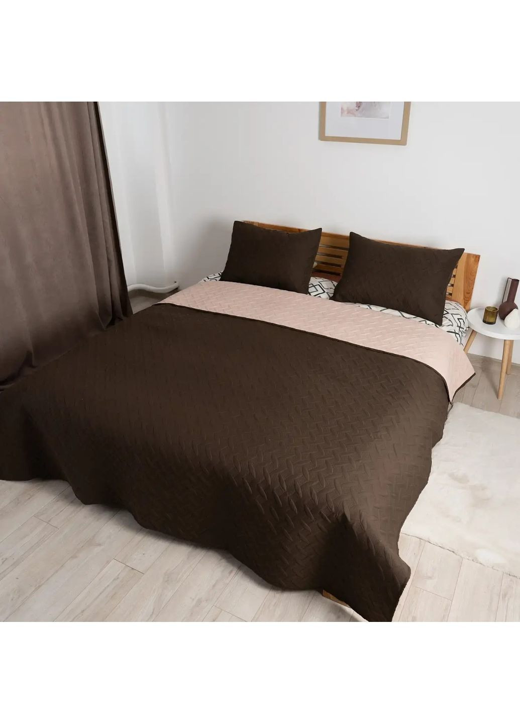 Двуспальное покрывало 180*240 см с наволочкой 50*70 см, двустороннее Темно-Коричневое (23730180210) ТЕП (371191609)