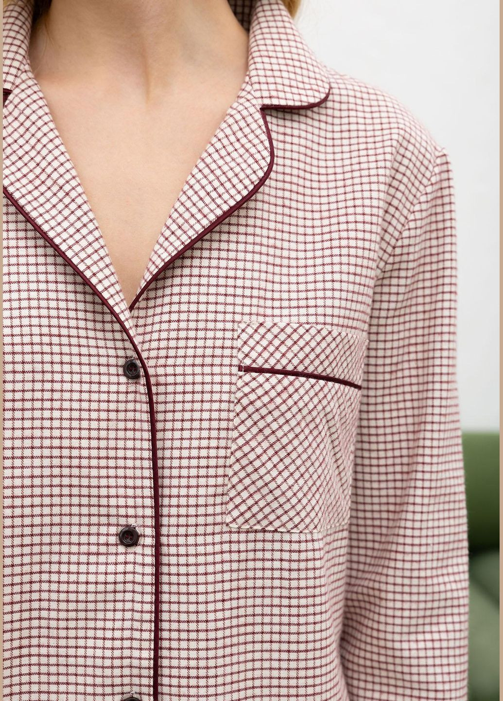 Бордовая всесезон пижама женская рубашка + брюки Roksana