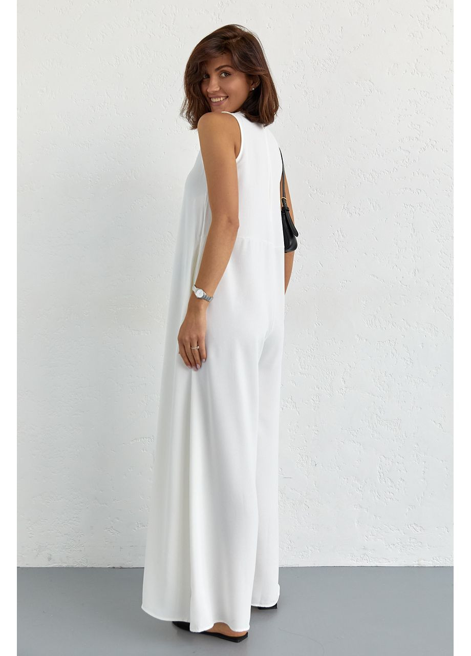 Летний комбинезон свободного фасона - молочный цвет Lurex молочный кэжуал хлопок