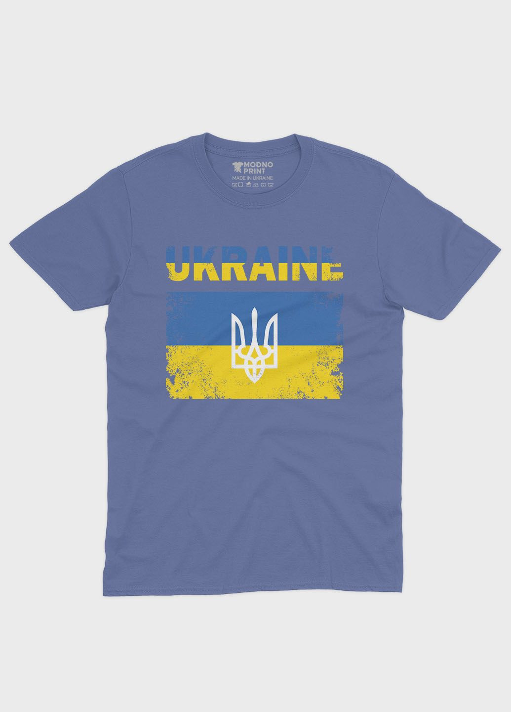 Темно-блакитна літня жіноча футболка з патріотичним принтом ukraine (ts001-2-dmb-005-1-044-f) Modno