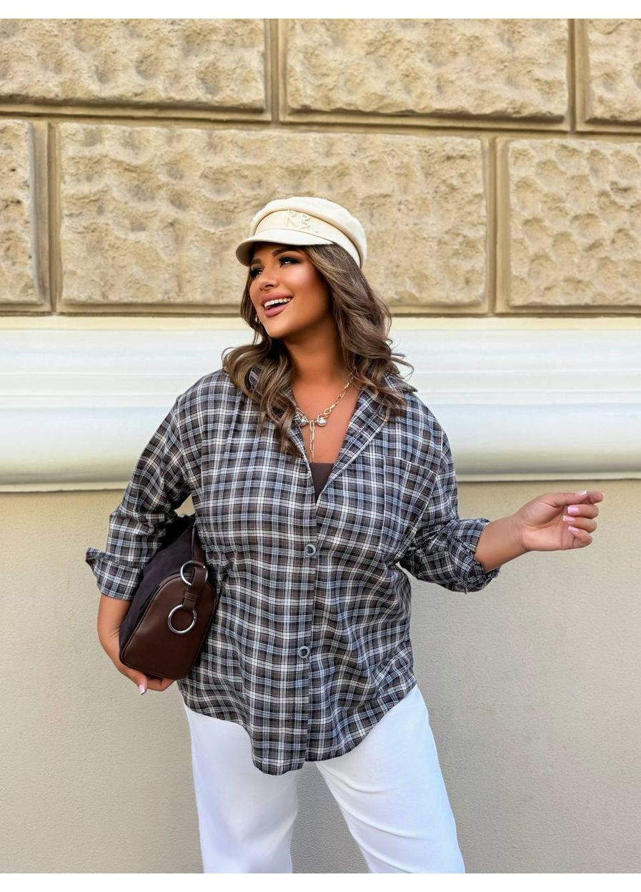 Коричневая повседневный, кэжуал рубашка в клетку Style Point с длинным рукавом