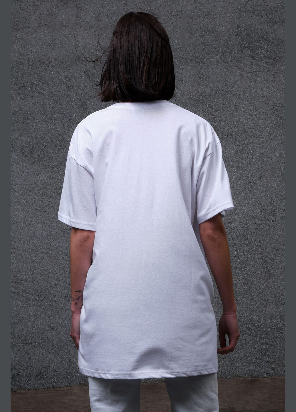 Біла літня жіноча оверсайз футболка з принтом 1702 white Without