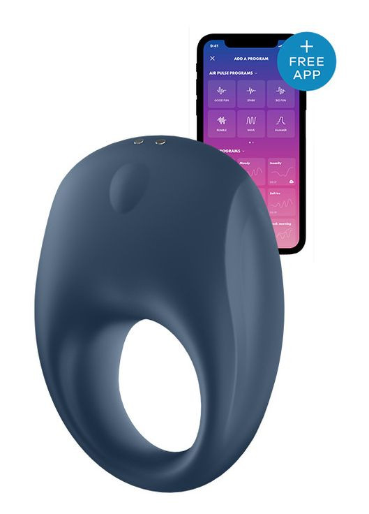 Эрекционное синее виброкольцо Strong One с возможностью работать от приложения Satisfyer (303897853)