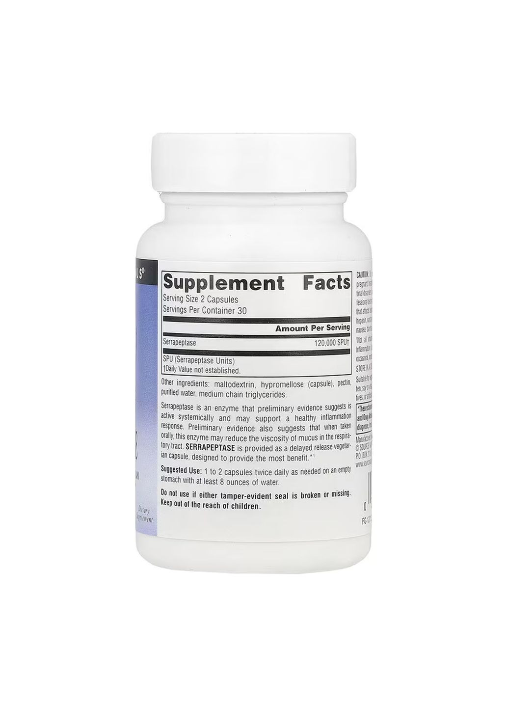 Серрапептаза 60 капсул від Whole Body вегетаріанський фермент для підтримки травлення та імунної системи Source Naturals (368978162)